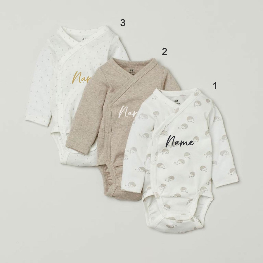 Custom Name on H&amp;M 3-pack long-sleeved bodysuits (0-9mths) - Hedgehogs